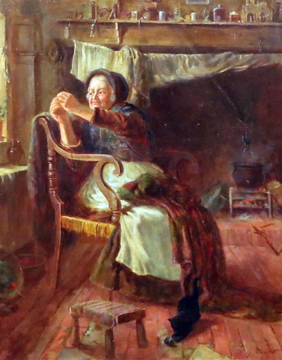 Prof. Charles G. Hards (fl.1883-1891) A Stitch in Time 19.5 x 15.5in.
